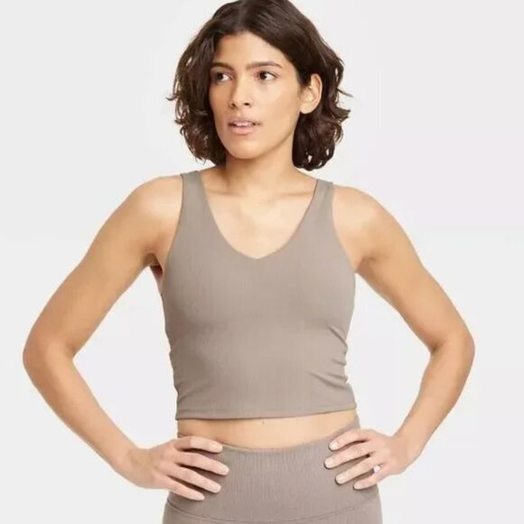 All In Motion Taupe Ribbed Flex Light Support V Neck Longline Bra Tank Small - Picture 6 of 6